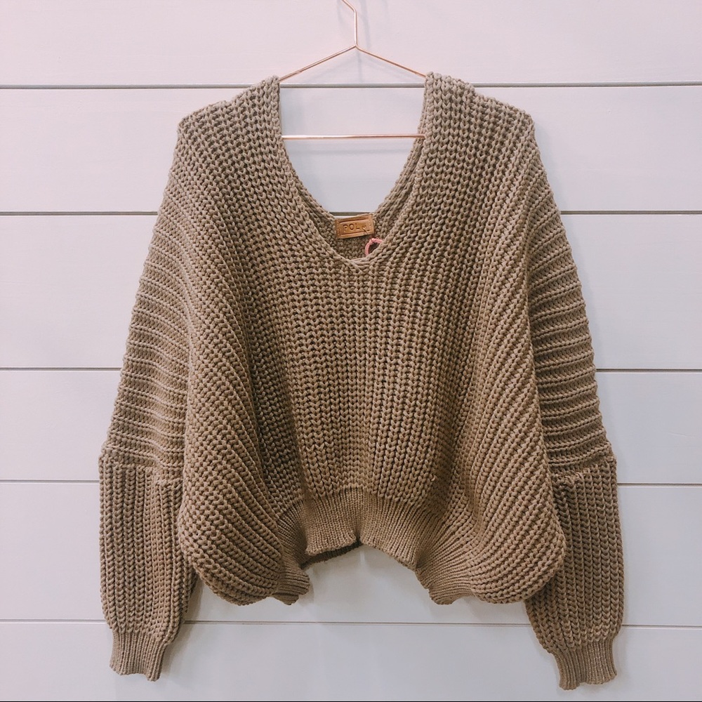 POL Oversized Chunky Knit Sweater in Taupe